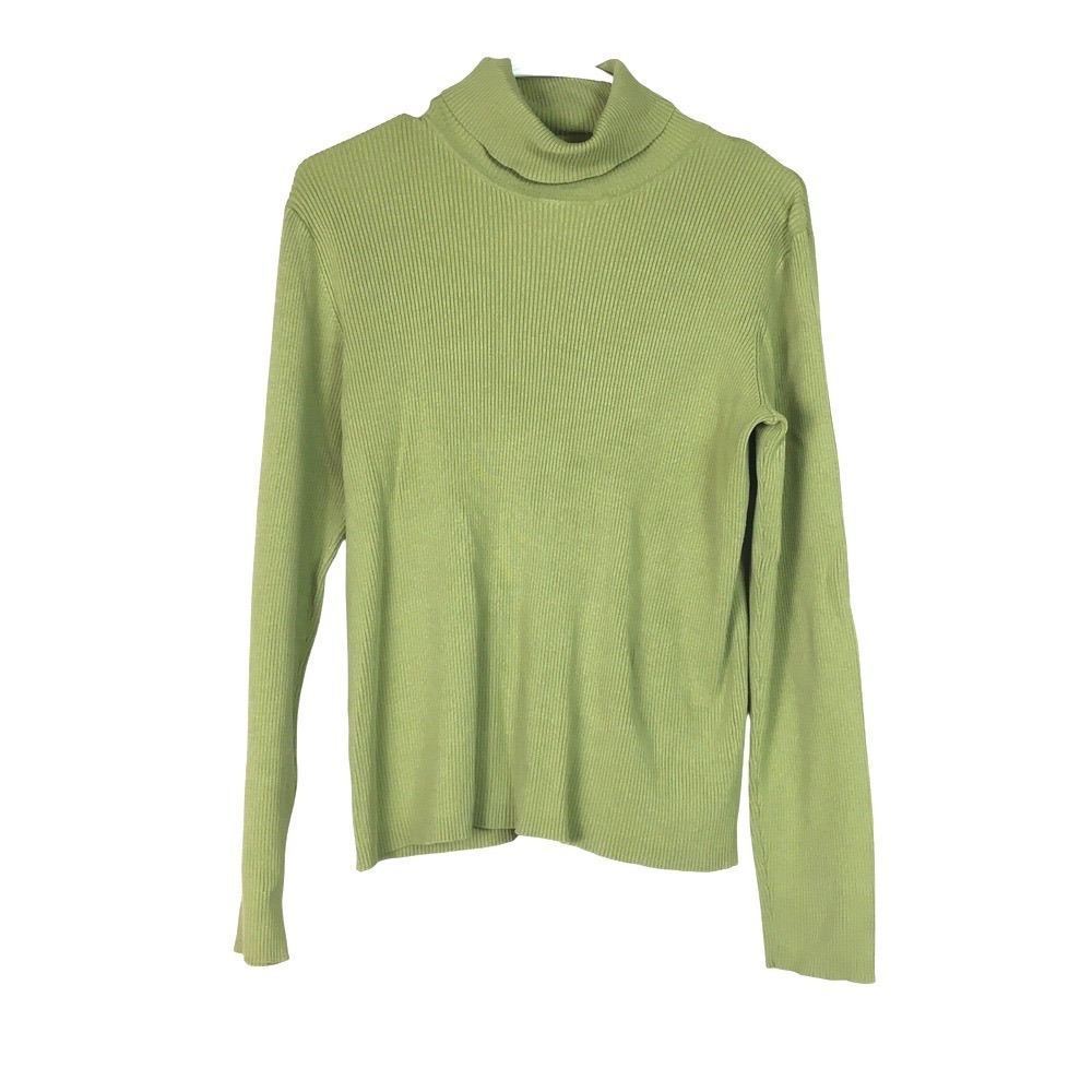 Chico's‎ Ribbed Silk Blend Turtleneck Sweater Size 1 Lime Green